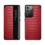 For Samsung Galaxy S21 Ultra 5G Crocodile Texture Display Window Horizontal Flip Leather Case(Red)