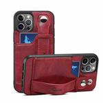 TPU + PU Leather Shockproof Protective Case with Card Slots and Hand Strap For Apple iPhone 12 Pro Max(Red)
