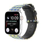 Grid Pattern Round Buckle Leather Watch Band For Apple Watch Ultra 49mm&Watch Ultra 2 49mm / Series 9&8&7 45mm / SE 3&SE 2&6&SE&5&4 44mm / 3&2&1 42mm(Yellow Blue)