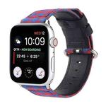 Grid Pattern Round Buckle Leather Watch Band For Apple Watch Series 9&8&7 41mm / SE 3&SE 2&6&SE&5&4 40mm / 3&2&1 38mm(Red Blue)