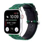 Grid Pattern Round Buckle Leather Watch Band For Apple Watch Series 9&8&7 41mm / SE 3&SE 2&6&SE&5&4 40mm / 3&2&1 38mm(Green Black)