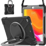 For Apple iPad 10.2 2021 / 2020 / 2019 Contrast Color Silicone + PC Protective Case with Holder & Shoulder Strap(Black+Grey)