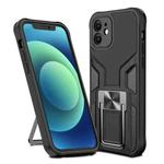 For iPhone 12 Armor 2 in 1 PC + TPU Magnetic Shockproof Case with Foldable Holder(Black)