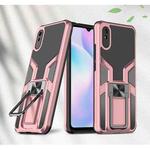 For Xiaomi Redmi 9A Armor 2 in 1 PC + TPU Magnetic Shockproof Case with Foldable Holder(Rose Gold)