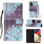 For Samsung Galaxy A02s(US Version) 3D Painting Horizontal Flip Leather Case with Holder & Card Slot & Wallet & Lanyard(Blue Flower)