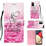 For Samsung Galaxy A02s(US Version) 3D Painting Horizontal Flip Leather Case with Holder & Card Slot & Wallet & Lanyard(Pink Clouds)