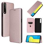 For LG Stylo 7 Carbon Fiber Texture Horizontal Flip TPU + PC + PU Leather Case with Card Slot(Pink)