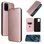 For OPPO Realme V11 5G Carbon Fiber Texture Horizontal Flip TPU + PC + PU Leather Case with Card Slot(Pink)