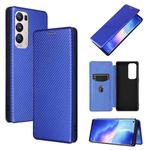 For OPPO Reno5 Pro+ Carbon Fiber Texture Horizontal Flip TPU + PC + PU Leather Case with Card Slot(Blue)