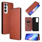 For OPPO Reno5 Pro+ Carbon Fiber Texture Horizontal Flip TPU + PC + PU Leather Case with Card Slot(Brown)