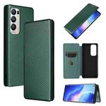 For OPPO Find X3 Neo Carbon Fiber Texture Horizontal Flip TPU + PC + PU Leather Case with Card Slot(Green)