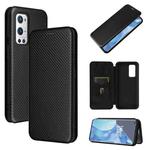 For OnePlus 9 Pro Carbon Fiber Texture Horizontal Flip TPU + PC + PU Leather Case with Card Slot(Black)