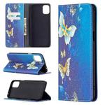 For LG K42 Colored Drawing Pattern Invisible Magnetic Horizontal Flip PU Leather Case with Holder & Card Slots & Wallet(Gold Butterflies)