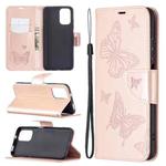 For Xiaomi Redmi Note 10 4G/Note 10s Two Butterflies Embossing  Pattern Horizontal Flip Leather Case with Holder & Card Slot & Wallet & Lanyard(Rose Gold)