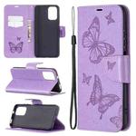For Xiaomi Redmi Note 10 4G/Note 10s Two Butterflies Embossing  Pattern Horizontal Flip Leather Case with Holder & Card Slot & Wallet & Lanyard(Purple)