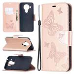 For Nokia 5.4 Two Butterflies Embossing  Pattern Horizontal Flip Leather Case with Holder & Card Slot & Wallet & Lanyard(Rose Gold)