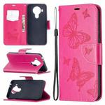 For Nokia 5.4 Two Butterflies Embossing  Pattern Horizontal Flip Leather Case with Holder & Card Slot & Wallet & Lanyard(Rose Red)