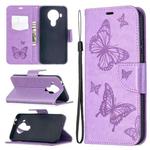 For Nokia 5.4 Two Butterflies Embossing  Pattern Horizontal Flip Leather Case with Holder & Card Slot & Wallet & Lanyard(Purple)