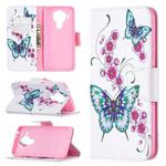 For Nokia 5.4 Colored Drawing Pattern Horizontal Flip Leather Case with Holder & Card Slots & Wallet(Peach Blossom Butterfly)