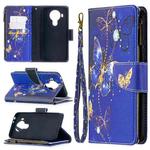 For Nokia 5.4 Colored Drawing Pattern Zipper Horizontal Flip Leather Case with Holder & Card Slots & Wallet & Lanyard(Purple Butterfly)