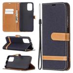 For Xiaomi Redmi Note 10 4G / Note 10S Color Matching Denim Texture Horizontal Flip Leather Case with Holder & Card Slots & Wallet & Lanyard(Black)