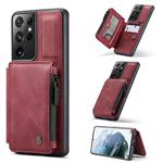 For Samsung Galaxy S21 Ultra 5G CaseMe C20 Multifunctional PC + TPU Protective Case with Holder & Card Slot & Wallet(Dark Red)