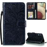 For Samsung Galaxy A02 / M02 (EU) Lace Flower Embossing Pattern Horizontal Flip Leather Case with Holder & Card Slots & Wallet & Photo Frame(Dark Blue)