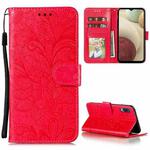 For Samsung Galaxy A02 / M02 (EU) Lace Flower Embossing Pattern Horizontal Flip Leather Case with Holder & Card Slots & Wallet & Photo Frame(Red)