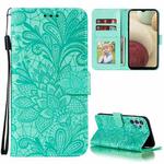 For Samsung Galaxy A32 4G Lace Flower Embossing Pattern Horizontal Flip Leather Case with Holder & Card Slots & Wallet & Photo Frame(Green)