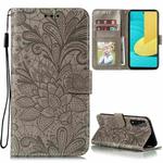 For LG Stylo 7 5G Lace Flower Embossing Pattern Horizontal Flip Leather Case with Holder & Card Slots & Wallet & Photo Frame(Grey)