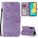 For LG Stylo 7 5G Lace Flower Embossing Pattern Horizontal Flip Leather Case with Holder & Card Slots & Wallet & Photo Frame(Purple)