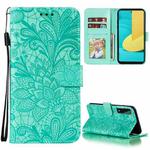 For LG Stylo 7 5G Lace Flower Embossing Pattern Horizontal Flip Leather Case with Holder & Card Slots & Wallet & Photo Frame(Green)
