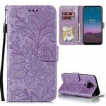 For Nokia 5.4 Lace Flower Embossing Pattern Horizontal Flip Leather Case with Holder & Card Slots & Wallet & Photo Frame(Purple)
