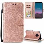 For Nokia 5.4 Lace Flower Embossing Pattern Horizontal Flip Leather Case with Holder & Card Slots & Wallet & Photo Frame(Rose Gold)