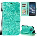 For Nokia 8.3 5G Lace Flower Embossing Pattern Horizontal Flip Leather Case with Holder & Card Slots & Wallet & Photo Frame(Green)