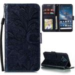 For Nokia 8.3 5G Lace Flower Embossing Pattern Horizontal Flip Leather Case with Holder & Card Slots & Wallet & Photo Frame(Dark Blue)