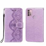 For Motorola Moto G30 Flower Vine Embossing Pattern Horizontal Flip Leather Case with Card Slot & Holder & Wallet & Lanyard(Purple)