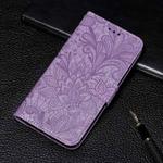 For Xiaomi Redmi Note 9T 5G Lace Flower Embossing Pattern Horizontal Flip Leather Case with Holder & Card Slots & Wallet & Photo Frame(Purple)