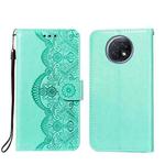 For Xiaomi Redmi Note 9T Flower Vine Embossing Pattern Horizontal Flip Leather Case with Card Slot & Holder & Wallet & Lanyard(Green)