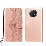For Xiaomi Redmi Note 9T Flower Vine Embossing Pattern Horizontal Flip Leather Case with Card Slot & Holder & Wallet & Lanyard(Rose Gold)