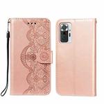 For Xiaomi Redmi Note 10 Pro Flower Vine Embossing Pattern Horizontal Flip Leather Case with Card Slot & Holder & Wallet & Lanyard(Rose Gold)