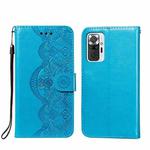 For Xiaomi Redmi Note 10 Pro Flower Vine Embossing Pattern Horizontal Flip Leather Case with Card Slot & Holder & Wallet & Lanyard(Blue)