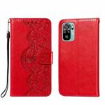 For Xiaomi Redmi Note 10 4G Flower Vine Embossing Pattern Horizontal Flip Leather Case with Card Slot & Holder & Wallet & Lanyard(Red)