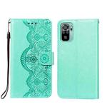 For Xiaomi Redmi Note 10 4G Flower Vine Embossing Pattern Horizontal Flip Leather Case with Card Slot & Holder & Wallet & Lanyard(Green)