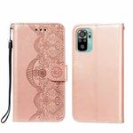 For Xiaomi Redmi Note 10 4G Flower Vine Embossing Pattern Horizontal Flip Leather Case with Card Slot & Holder & Wallet & Lanyard(Rose Gold)
