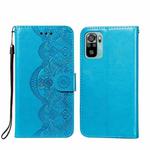 For Xiaomi Redmi Note 10 4G Flower Vine Embossing Pattern Horizontal Flip Leather Case with Card Slot & Holder & Wallet & Lanyard(Blue)