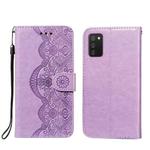 For Xiaomi Redmi 9T Flower Vine Embossing Pattern Horizontal Flip Leather Case with Card Slot & Holder & Wallet & Lanyard(Purple)