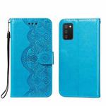 For Xiaomi Redmi 9T Flower Vine Embossing Pattern Horizontal Flip Leather Case with Card Slot & Holder & Wallet & Lanyard(Blue)