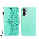 For Xiaomi Redmi K40 Flower Vine Embossing Pattern Horizontal Flip Leather Case with Card Slot & Holder & Wallet & Lanyard(Green)