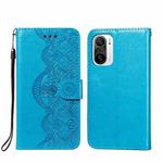 For Xiaomi Redmi K40 Flower Vine Embossing Pattern Horizontal Flip Leather Case with Card Slot & Holder & Wallet & Lanyard(Blue)